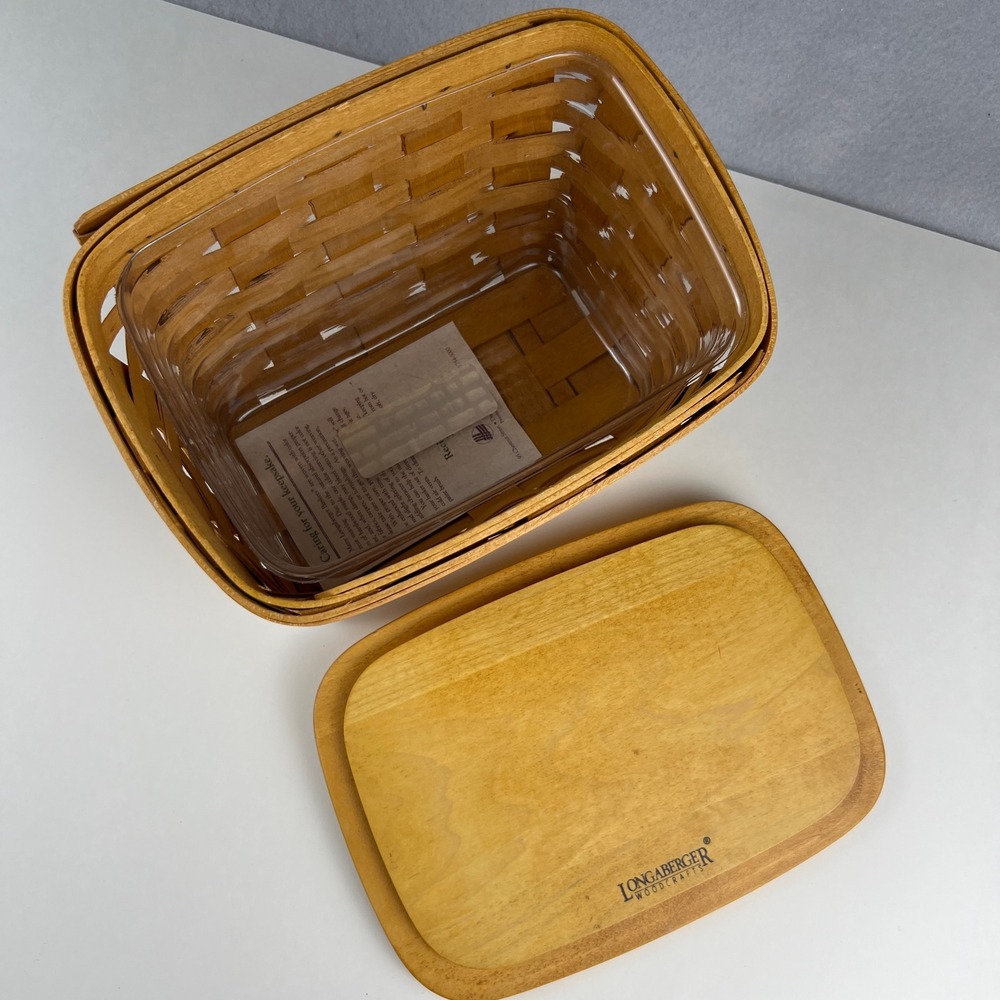 Longaberger Recipe Basket Small Brown Wood Lid Protector 17418 Farmhouse Decor - Picture 14 of 16